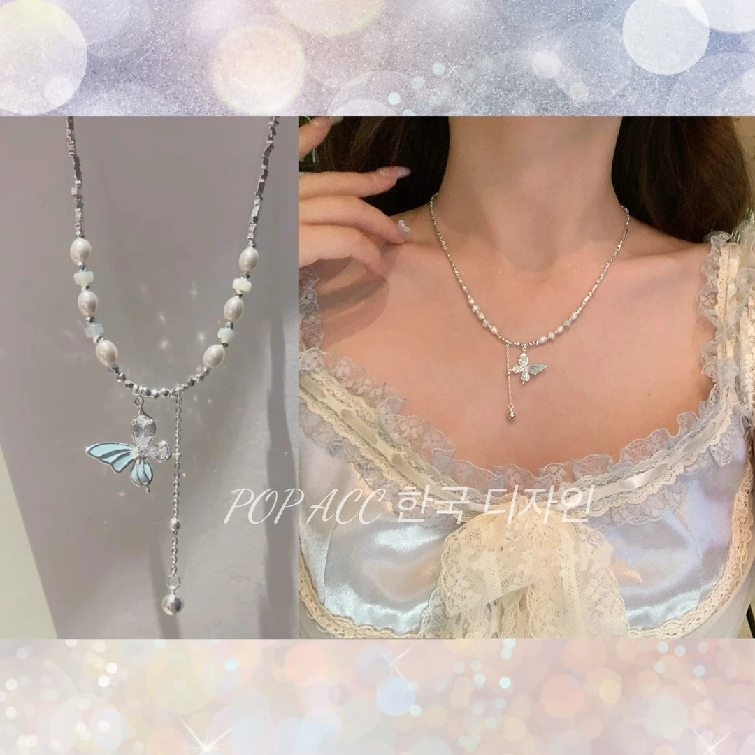 铜合金仿珍珠项链 仙境舞蝶 春夏新款 小清新简约百搭款项链