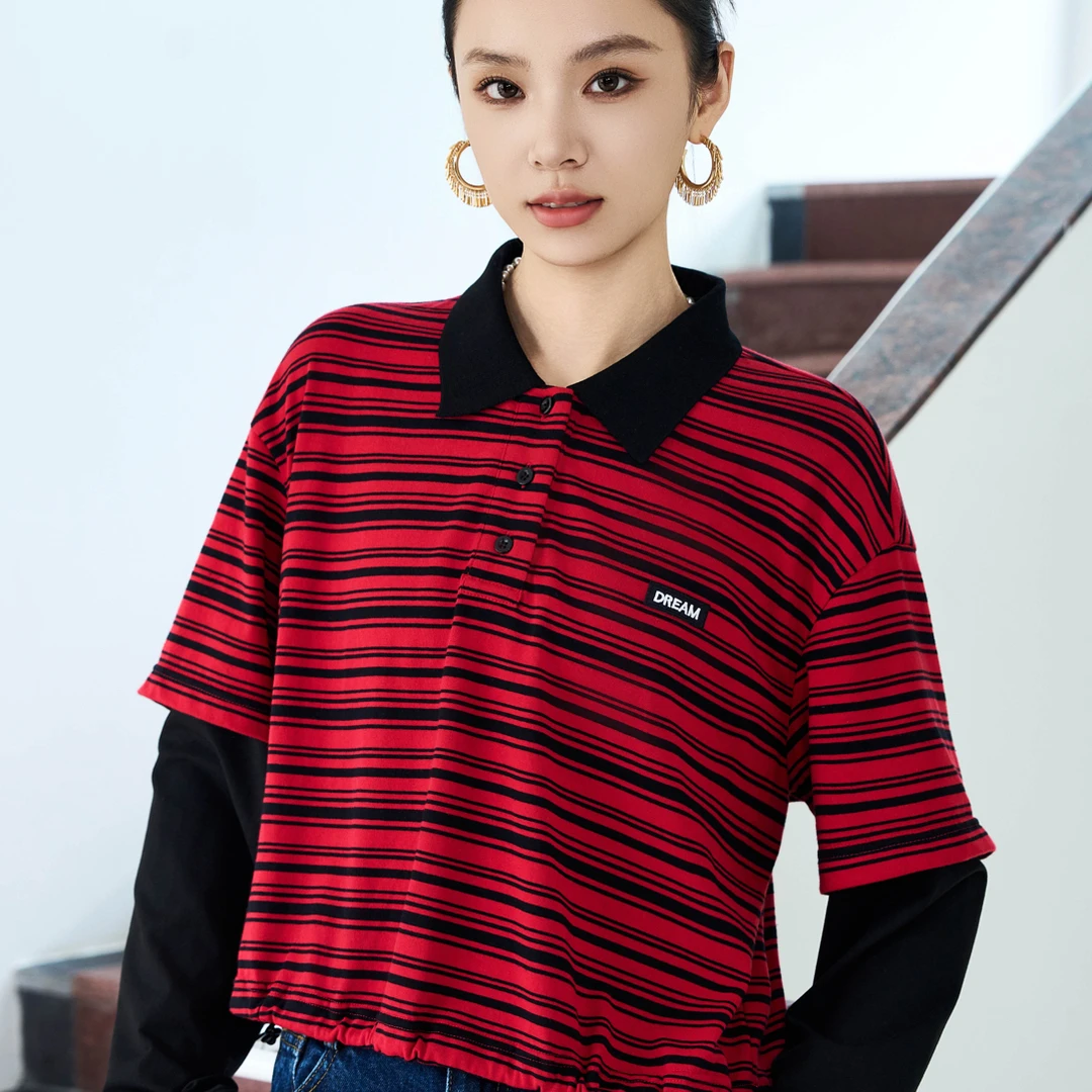 俪妍【LIVELY·YAN】25秋季款POLO衫37922时尚休闲百搭条纹套头