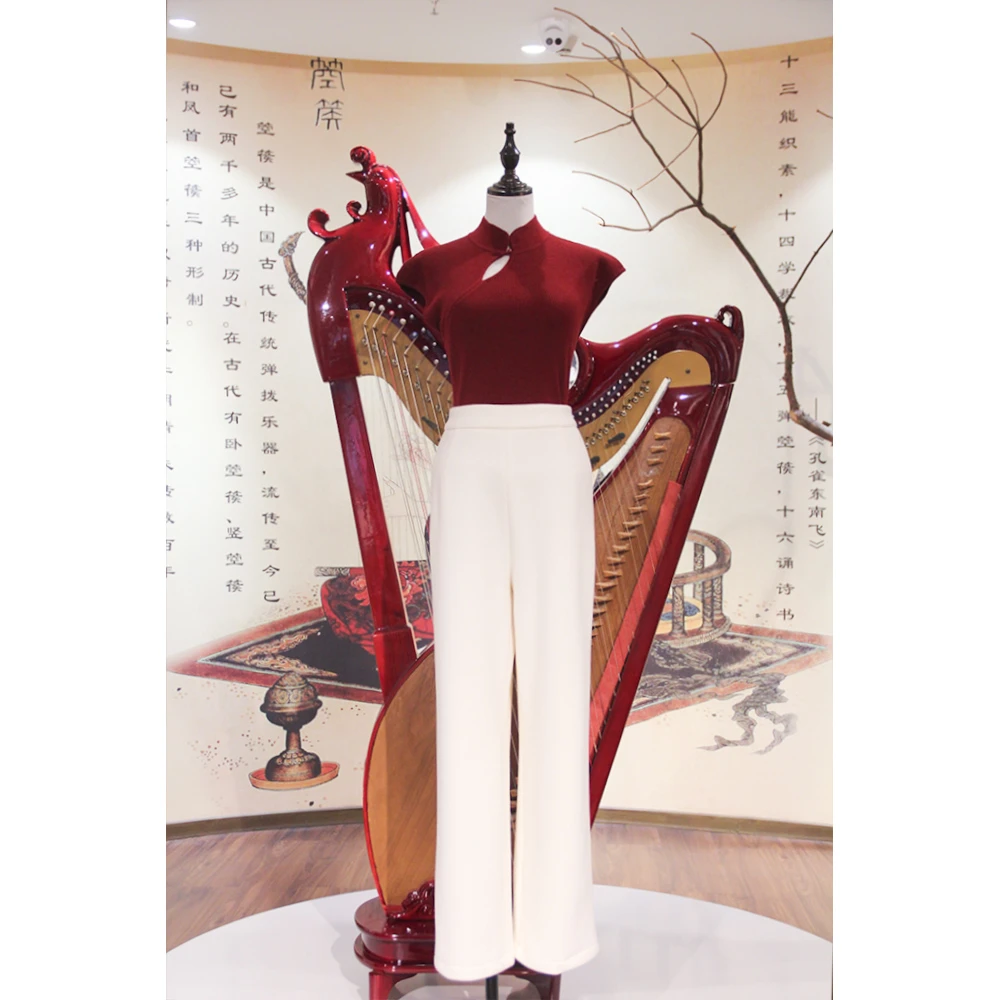 【朱雀】新中式红色显白镂空修身显瘦短款针织衫