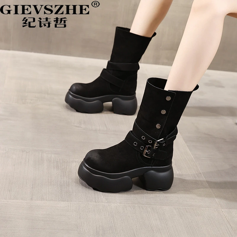 纪诗哲靴子女厚底增高马丁靴女款秋冬新款显瘦气质修身百搭小短靴