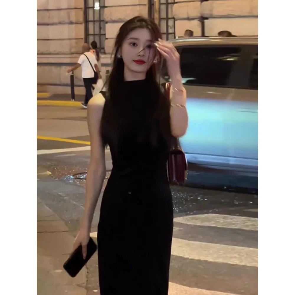 气质女神式高端修身皇室姐妹式长裙黑色无袖连衣裙女士2025秋季新