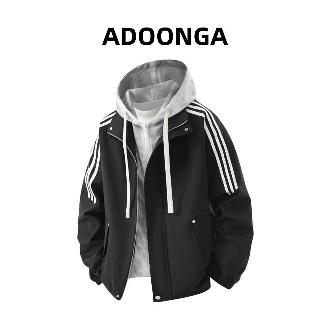 ADOONGA连帽夹克男士春季2025新款潮牌情侣运动风休闲宽松外套