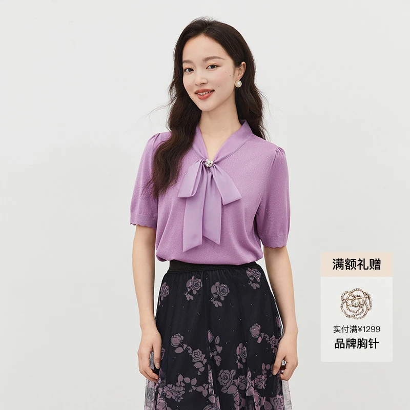 冰感「流光风」珂莱蒂尔商场同款针织上衣通勤短袖小衫针织衫中老年