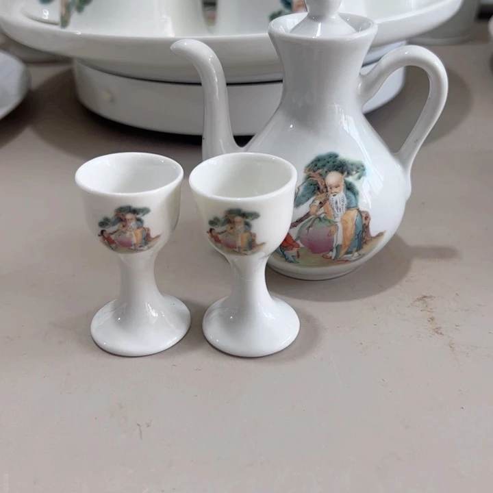 瓷片寿星小小壶100毫升杯10毫升