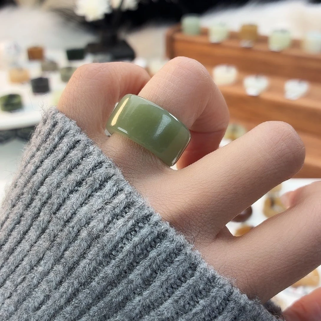 和田玉未镶嵌戒指i93青提圆切17.2mm港码14飘糖