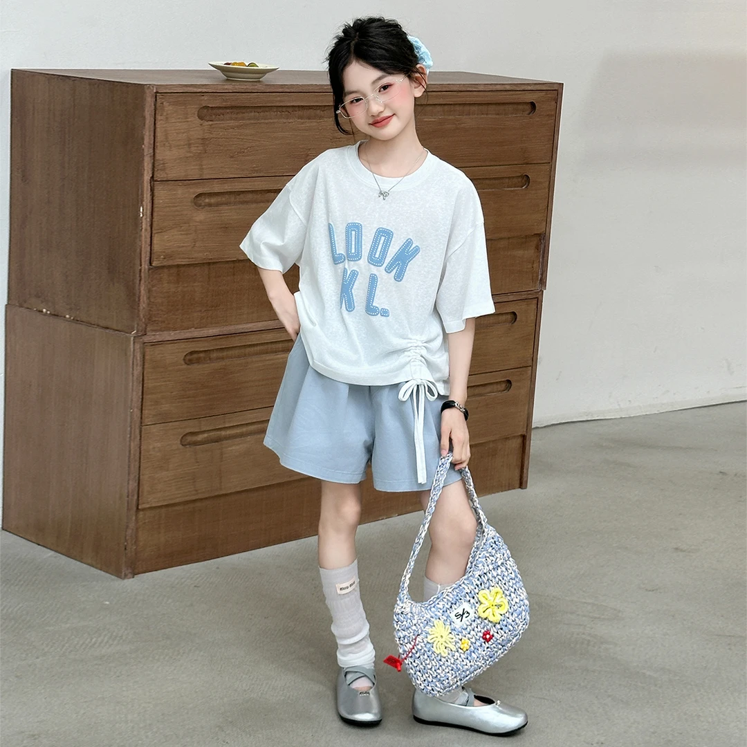 女童夏装套装2025新款洋气儿童装夏季短袖T恤女大童短裤两件套潮
