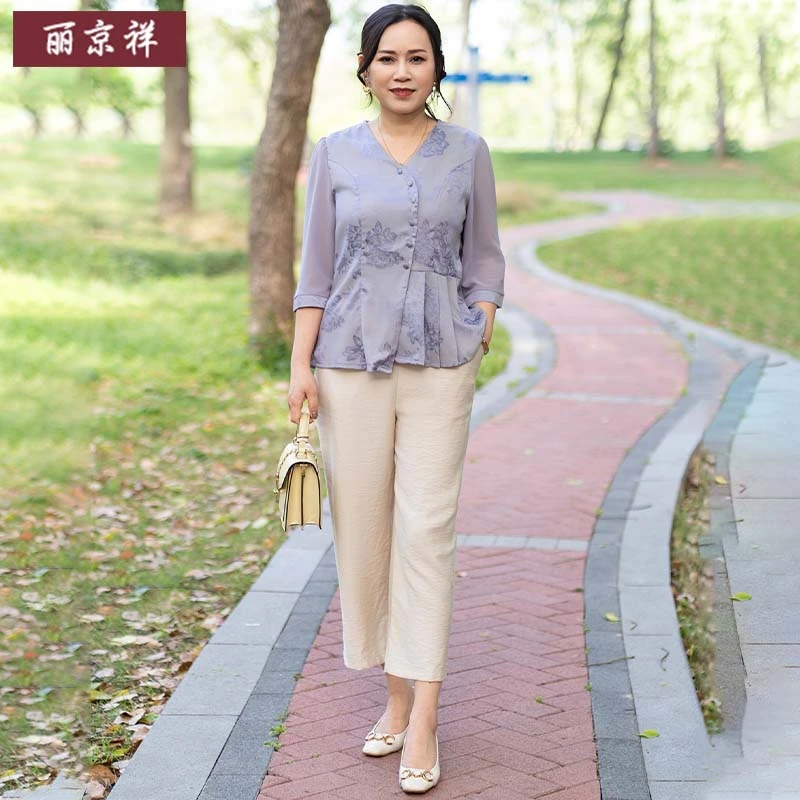 新中式洋气时尚妈妈装气质显瘦夏季八分袖中年宽松国风优雅大方