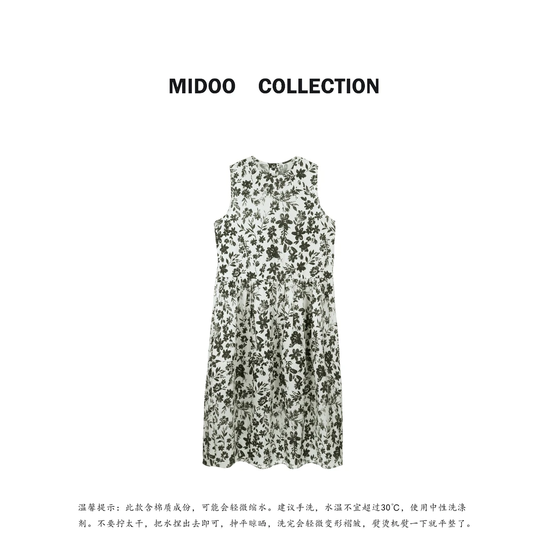 MIDOO ‘繁花’100棉异域水墨花卉气质无袖连衣裙