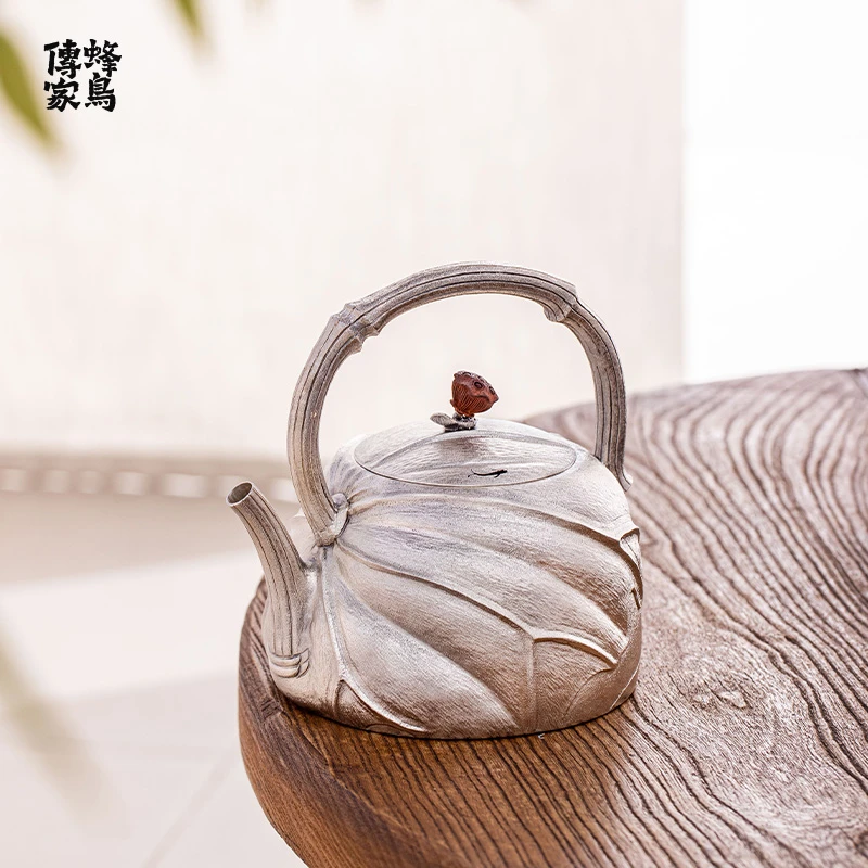 蜂鸟工坊 傳家 荷叶莲蓬钮嵌金荷花提梁大壶 SWA2385