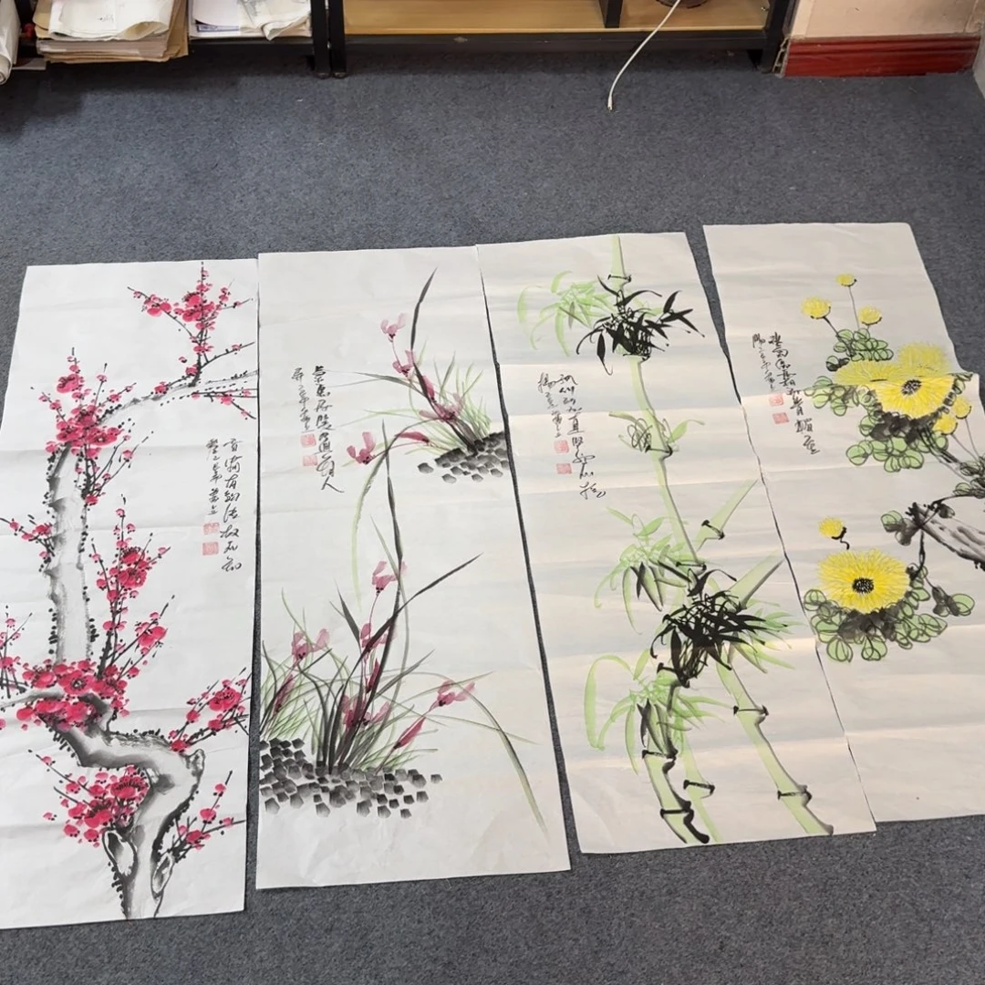 国画四尺对开35X100纯手绘作品