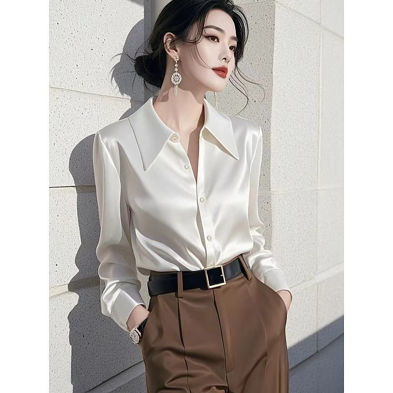 法式时尚春季白色长袖小众设计感轻熟风气质通勤洋气百搭显瘦女装
