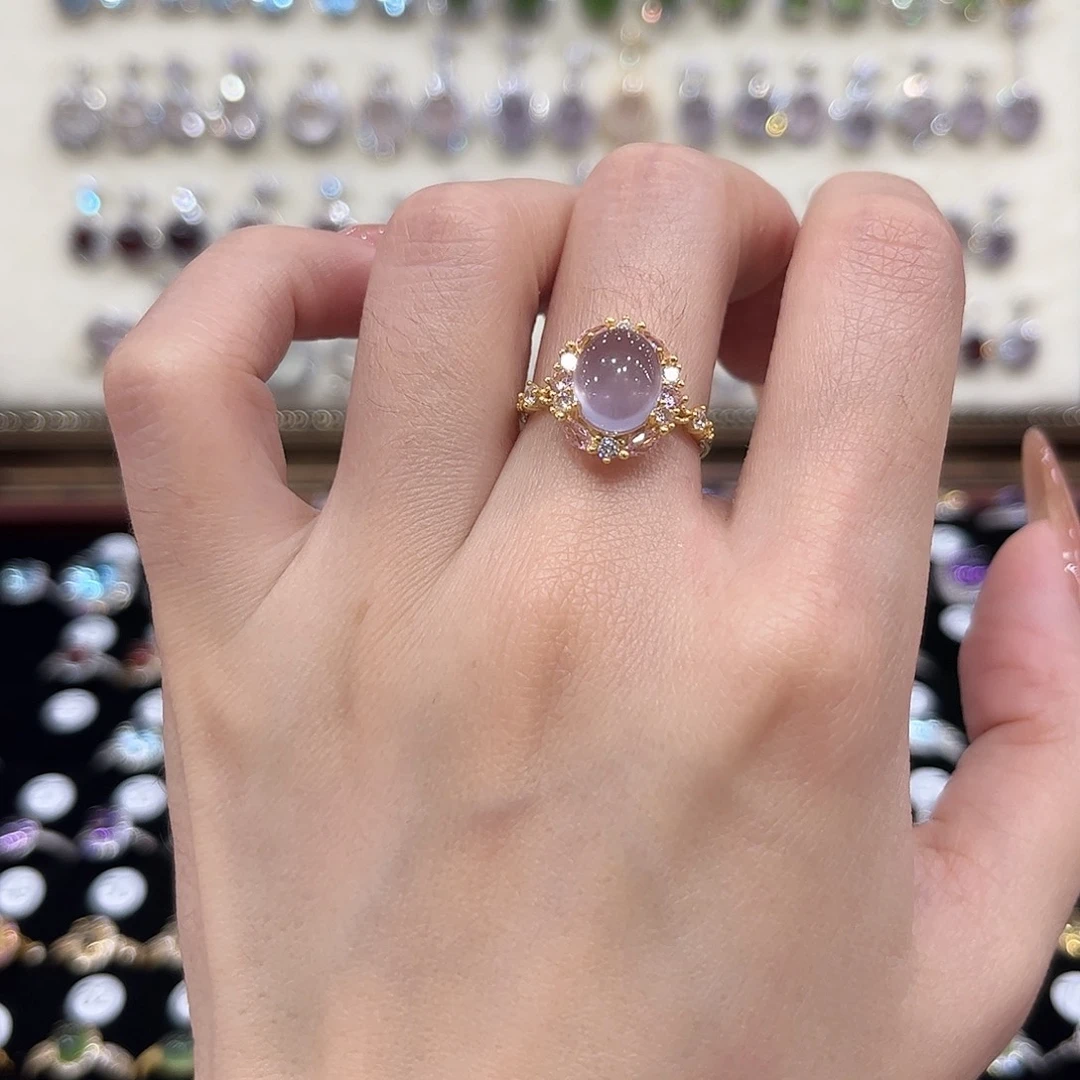 萤石银S925镶嵌戒指金托不保色