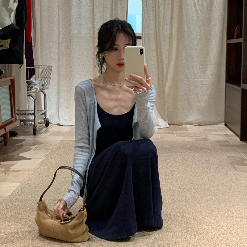 夏季新款防晒绑带针织开衫外套女独特漂亮小衫洋气外搭小披肩罩衫