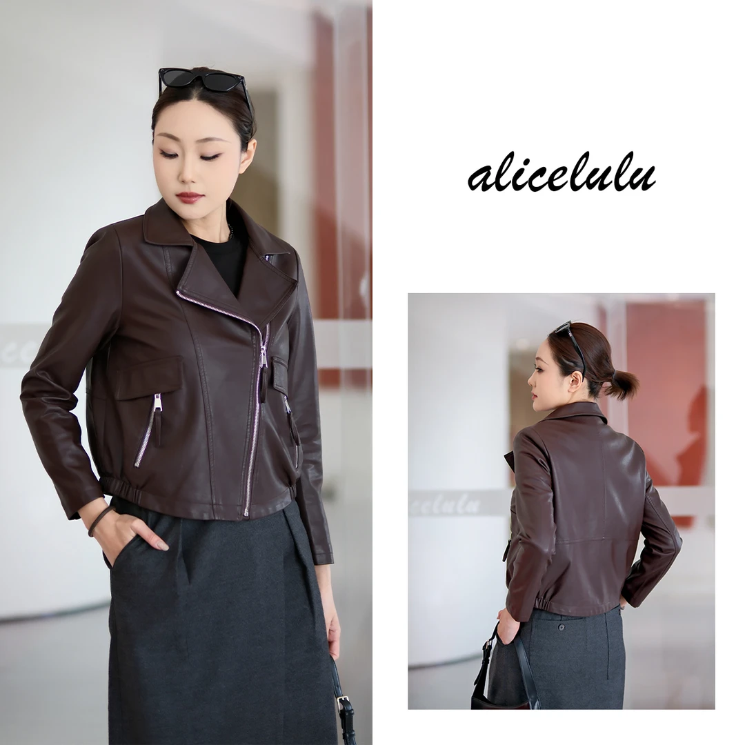 1 ALICE气质网红皮质外套女士时尚显瘦休闲百搭长袖韩版P163848r