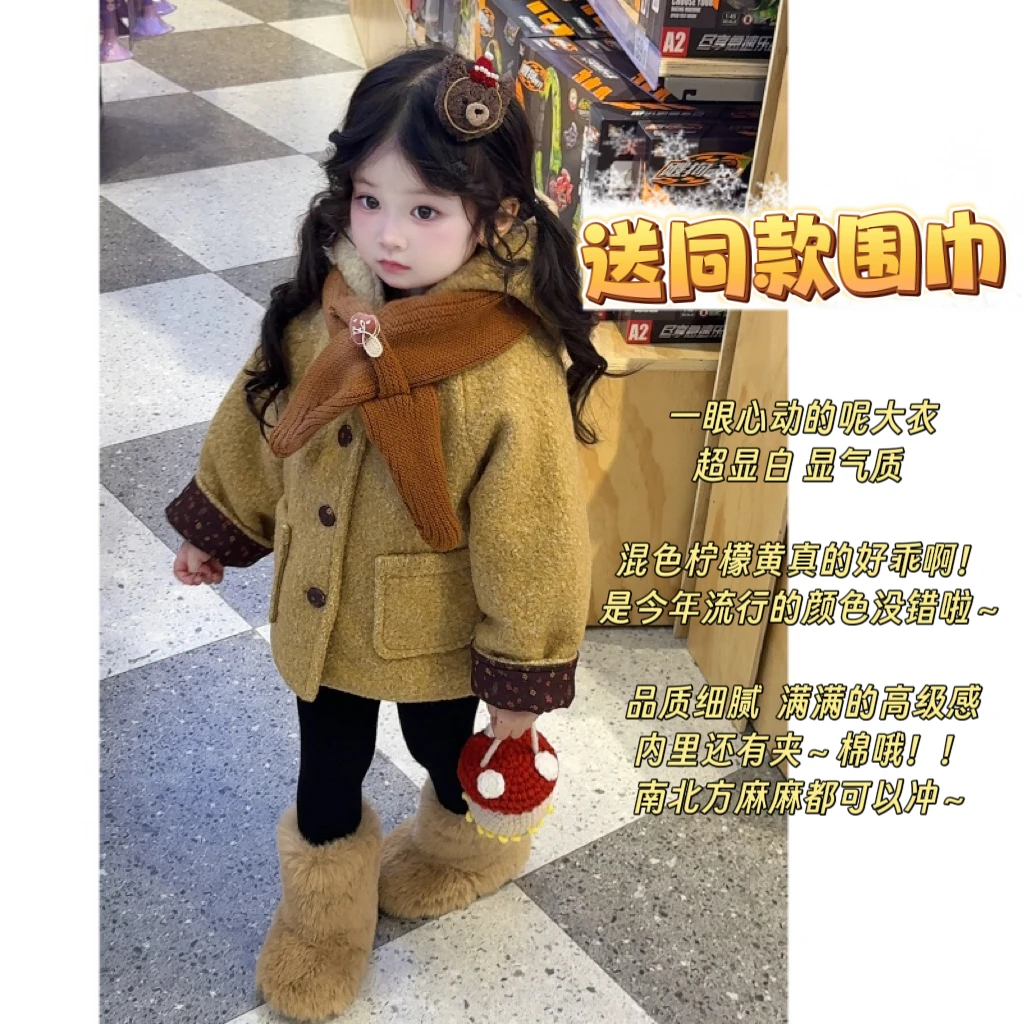 【泡泡童装】森系小精灵！原创女宝宝韩系呢子大衣夹棉加厚洋气外套