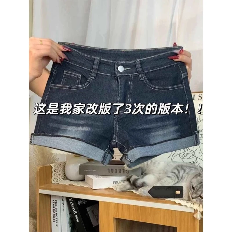 美式复古牛仔短裤女2025夏季新款高腰显瘦卷边设计辣妹包臀超短裤