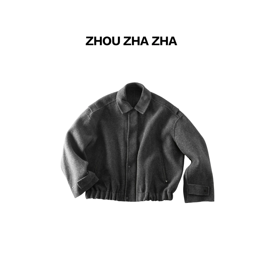 【周炸炸】巴恩风羊毛外套翻领拉链纽扣简约毛呢外套#534021