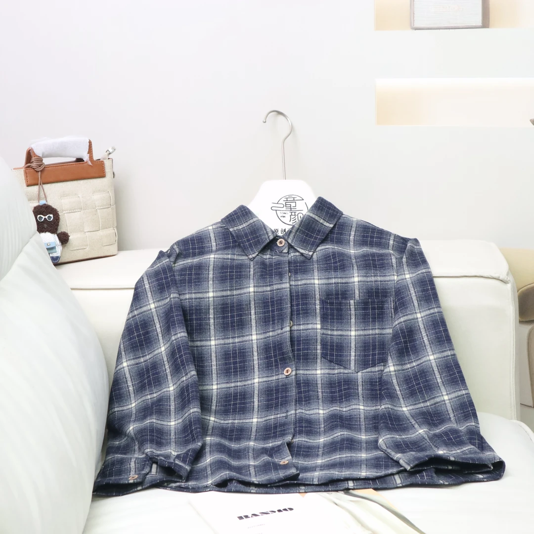 【11561】高品质原创设计藏青格百搭格子衬衫伊