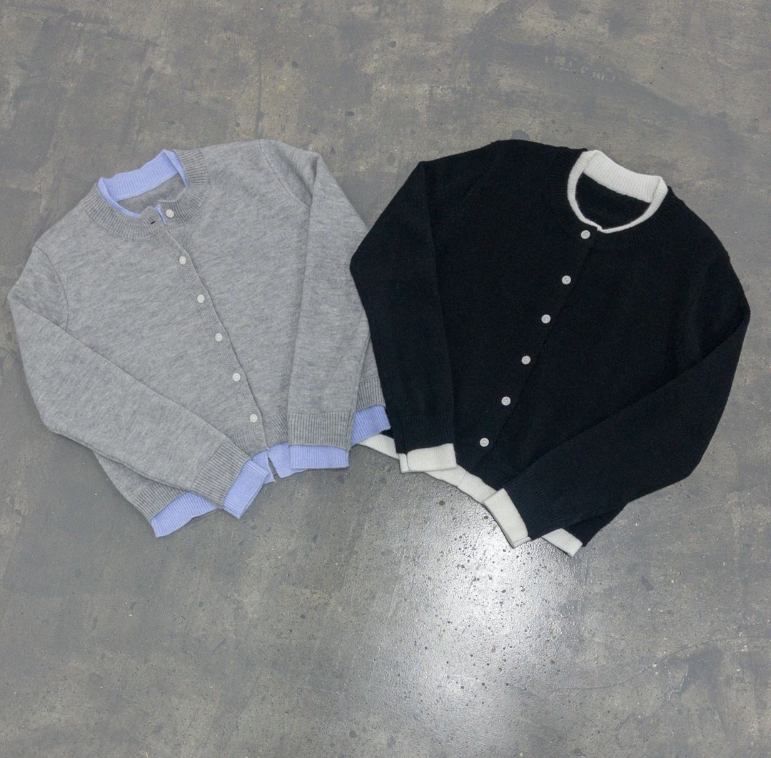 【针织开衫】韩系假两件 撞色软毛衣开衫 秋冬叠穿氛围感拉满