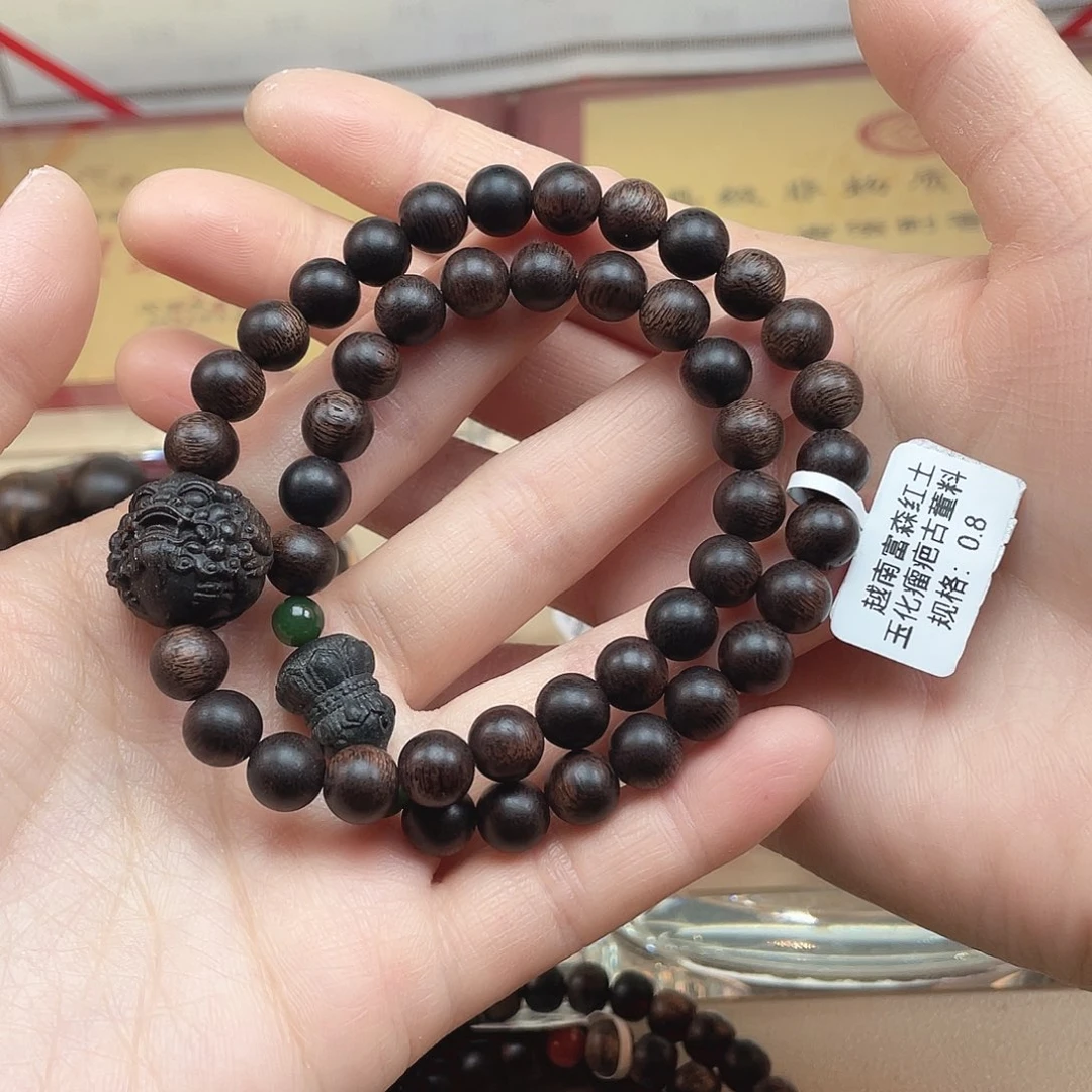 沉香手串江越南富森红土玉化瘤疤古董料