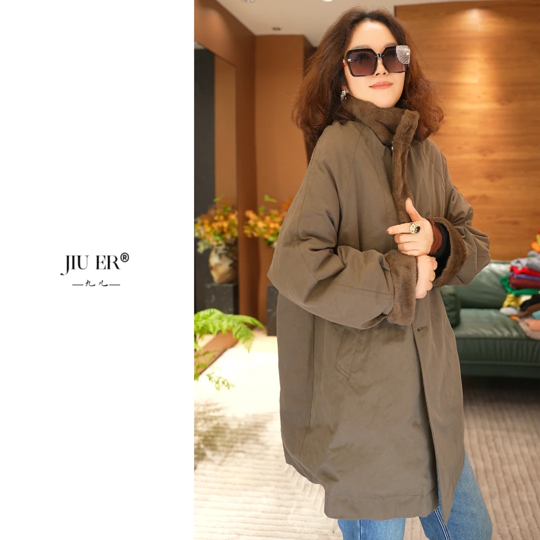 JIUER羽绒拼水 风衣羽绒服   休闲百搭复古连宽松时尚25776