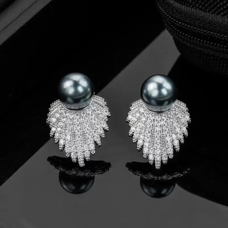 铜合金仿珍珠耳饰 法式重工气质优雅时尚百搭-579