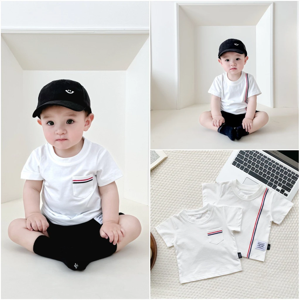 婴幼儿童T恤夏季新品男女童装宝宝白色织带T新生儿小童短袖打底