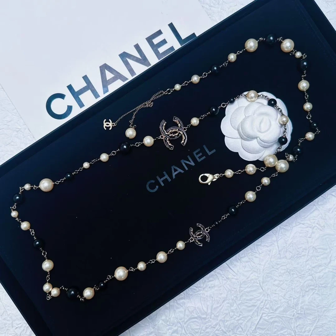 95新 Chanel/香奈儿 柚礼中古/香奈儿双C珐琅黑白项链CG502040