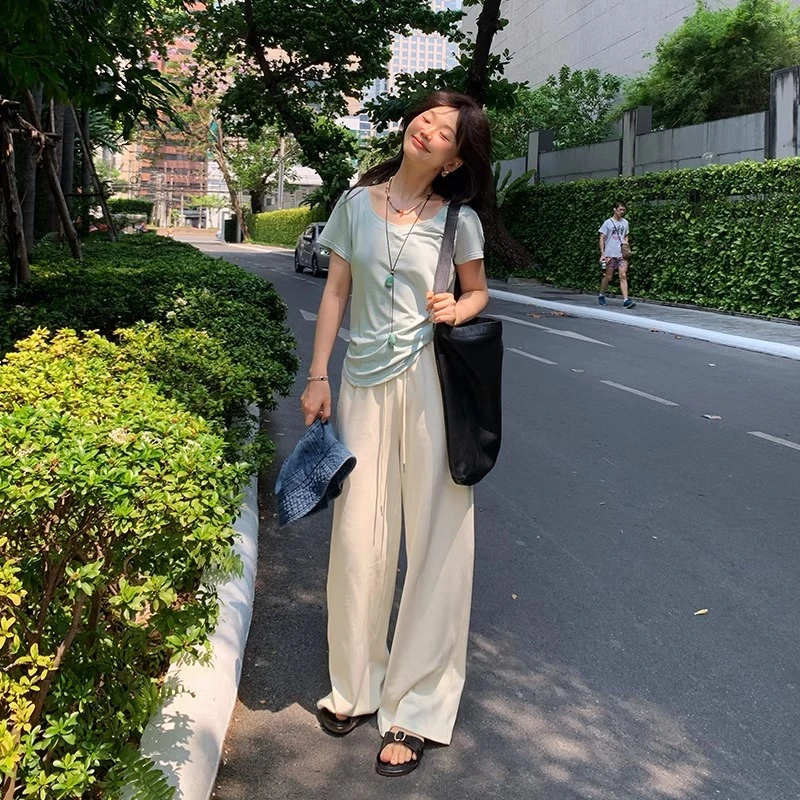 一三良品小个子 氧气裤 显高窄版休闲裤女春夏直筒慵懒松弛Z5221