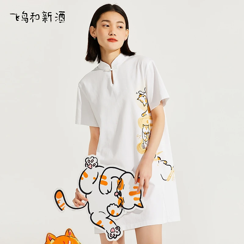 【平子】飞鸟和新酒T恤连衣裙纯棉宽松短袖连衣裙FD2501833