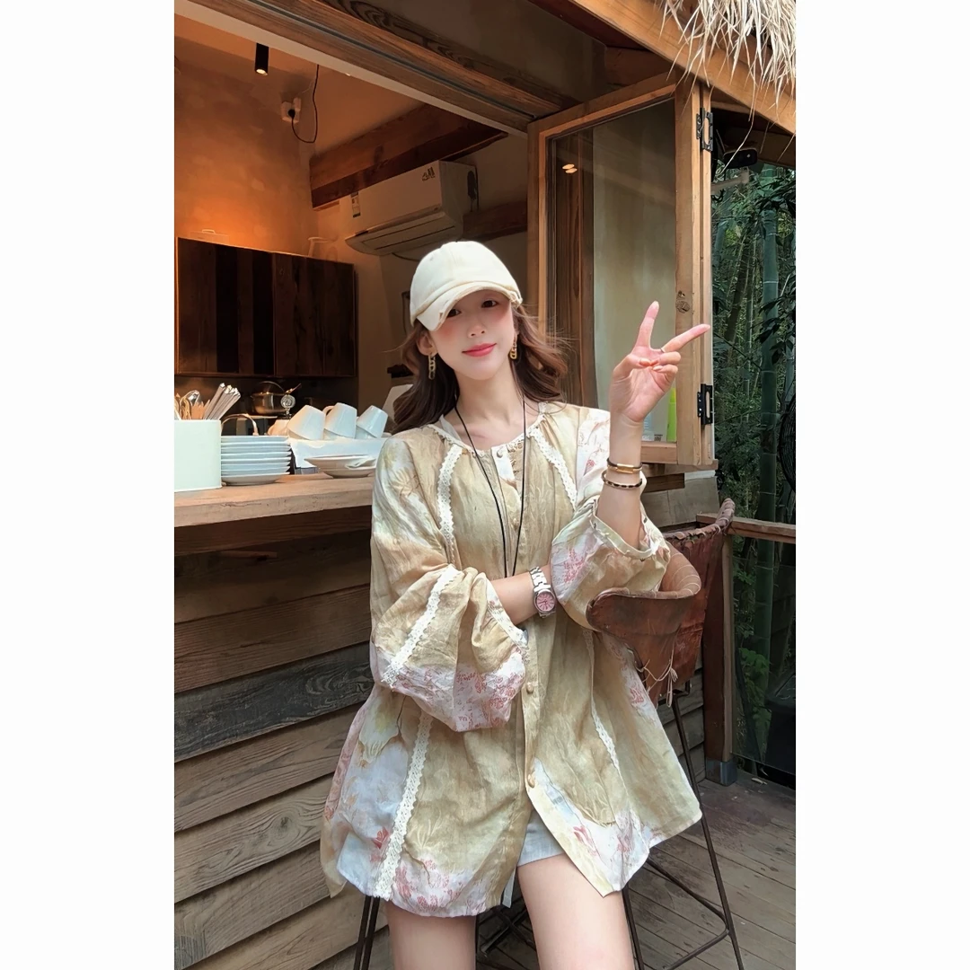 LINGGE ATELIER • 芳华织锦 苎麻拼接夏季气质衬衫长袖宽松上衣女