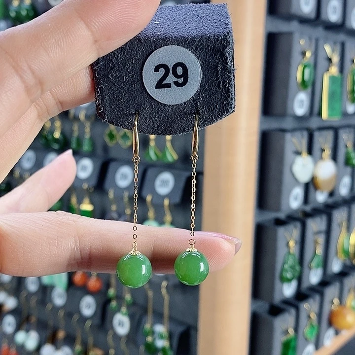 和田玉耳饰18K金镶嵌