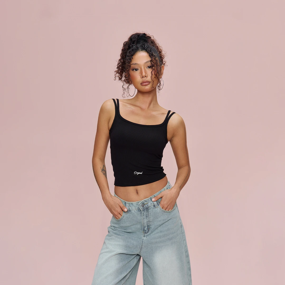 SMILEDDD双肩弹力吊带背心胸垫美背文胸一体式辣妹打底爵士舞上衣