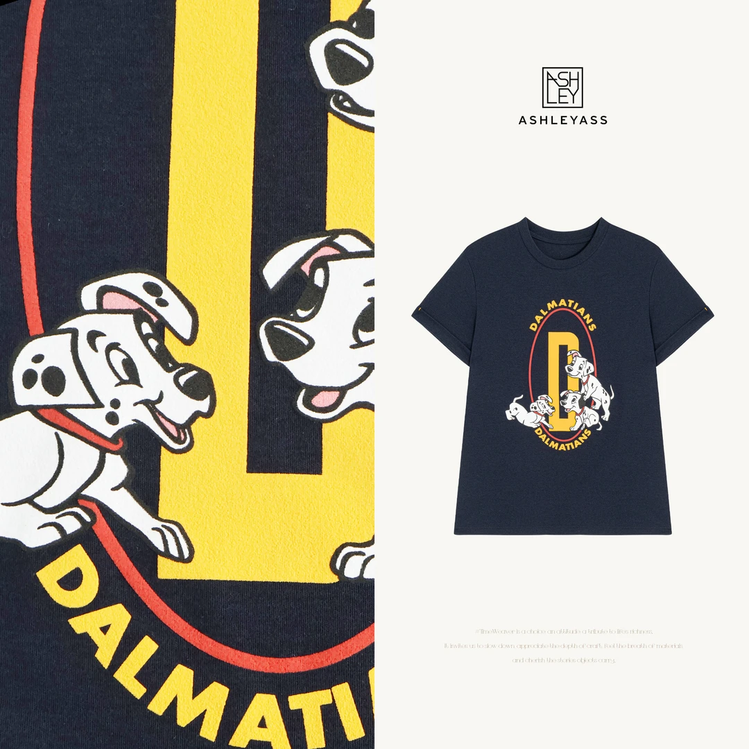 ashleyass“斑点狗T”圆领休闲宽松印花藏青色狗狗T恤LSS250539Y