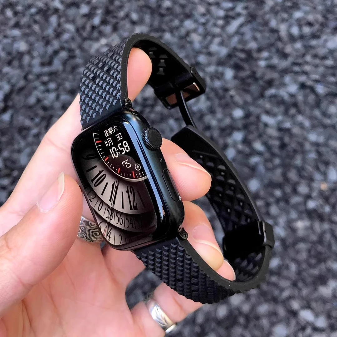 卡容氟橡胶适用苹果手表S10表带iwatch透气Ultra磁吸扣S987腕带夏