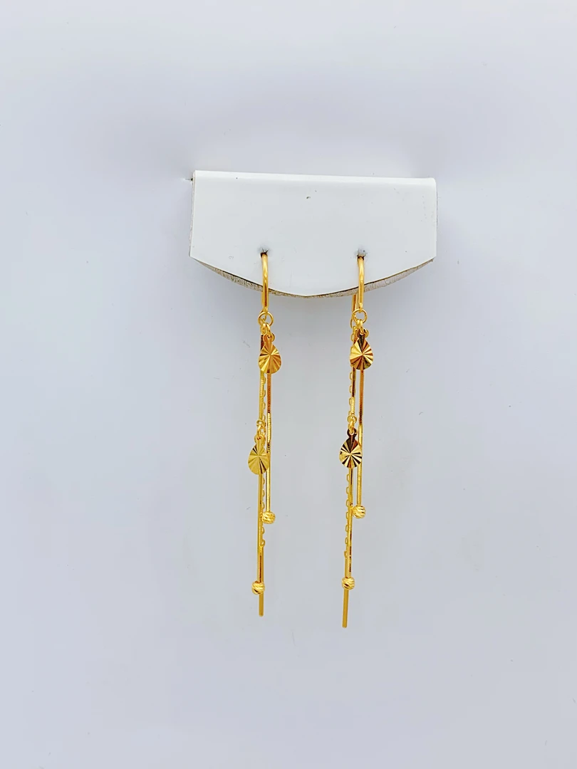 老庙黄金2 足金 精工5G工艺 时尚亮面水滴流苏 U型耳线 2.39克