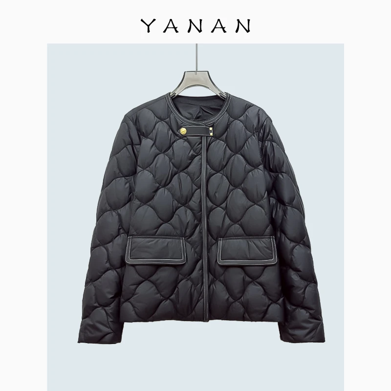 【亚楠本楠】绵羊皮拼接小香风小阔版鹅绒羽绒服3304