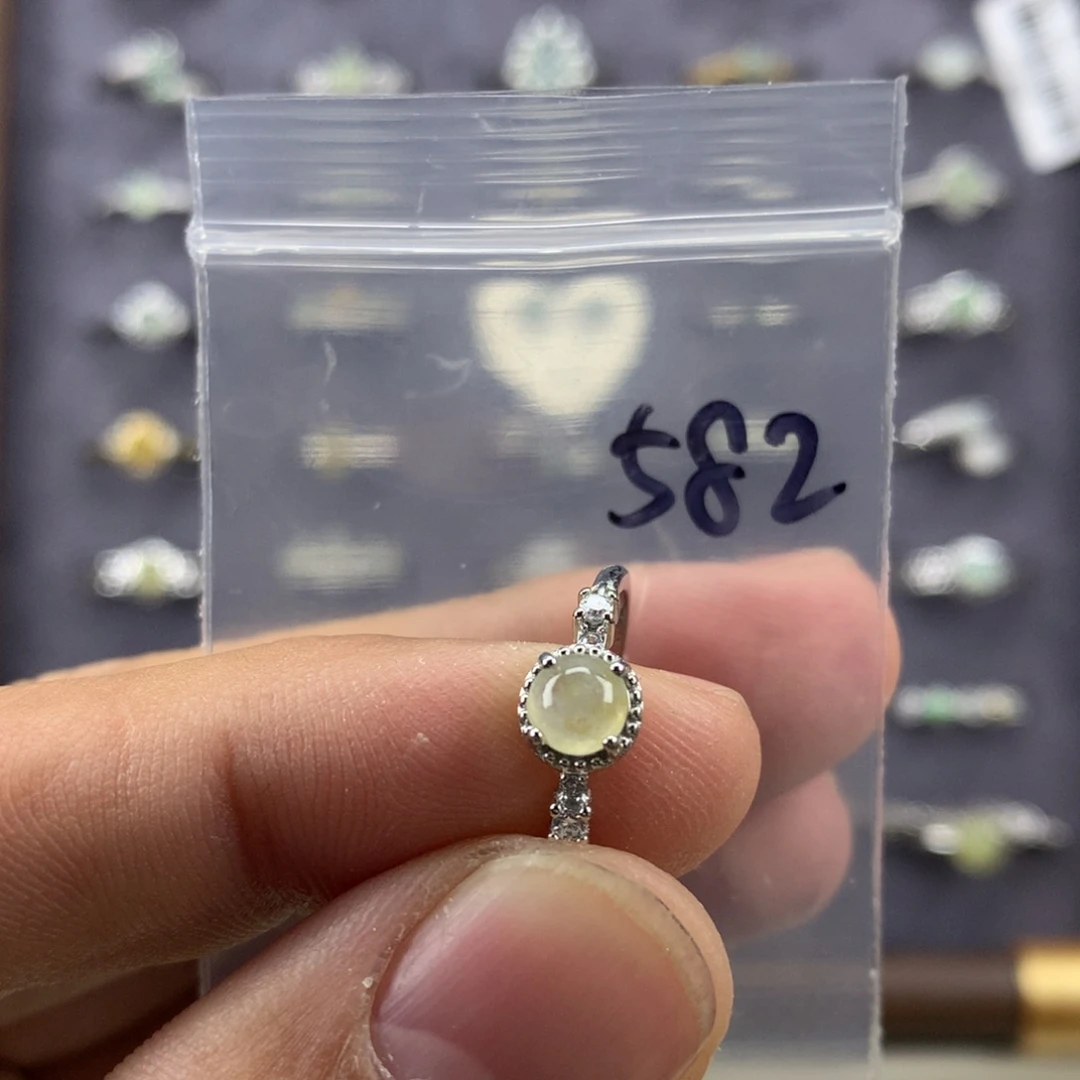 翡翠银S925镀金镶嵌戒指582