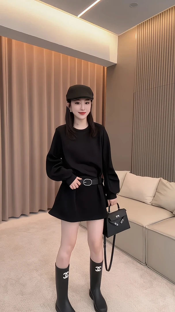 秋季新款时尚气质休闲宽松显瘦大码圆领长袖卫衣裙收腰显瘦连衣裙