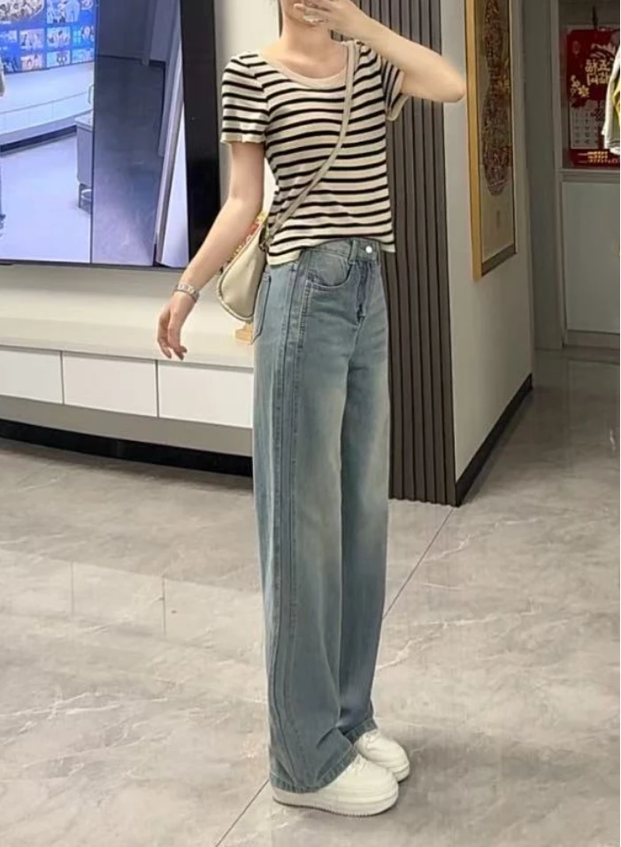 翎~窄版直筒牛仔裤女薄款显瘦直筒垂感拖地裤子002款流行网红女款