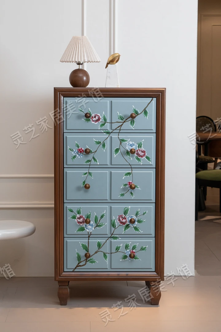 植物花卉客厅风雕花斗柜复古储物柜新中式储藏