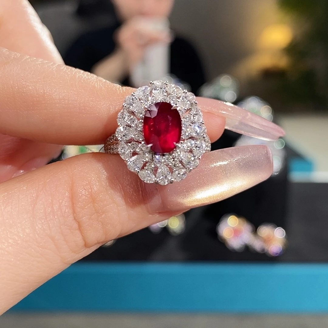 戒指18K金镶嵌红宝石2.02ct无烧鸽血红aigs两用款