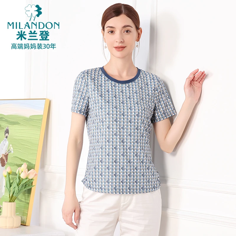 MILANDON/米兰登2025短袖常规T恤夏大码休闲印花女新款1Q2T1157X