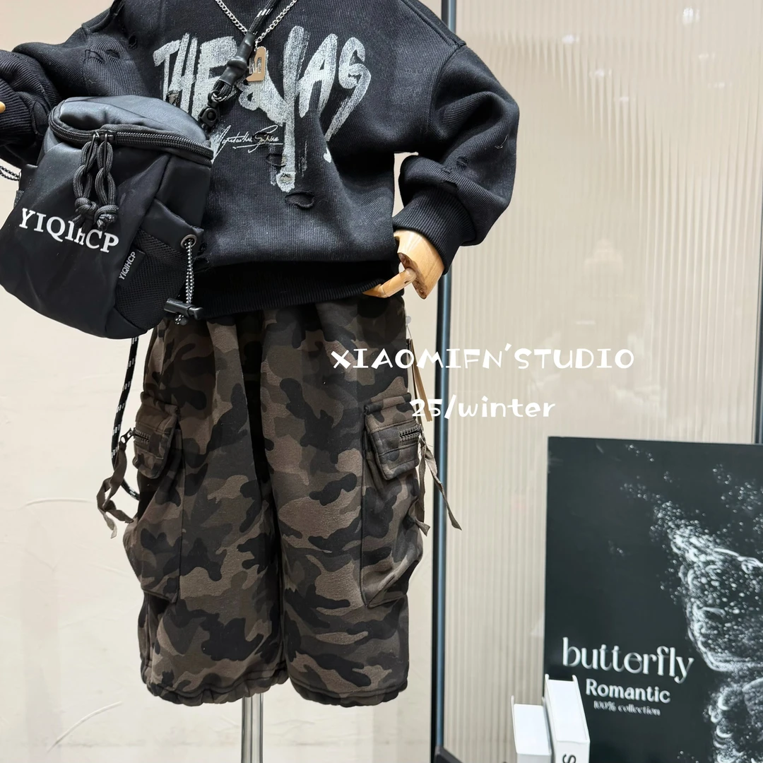 现货【实体品牌】2025加绒迷彩裤秋韩版男童时尚洋气宽松百搭11283