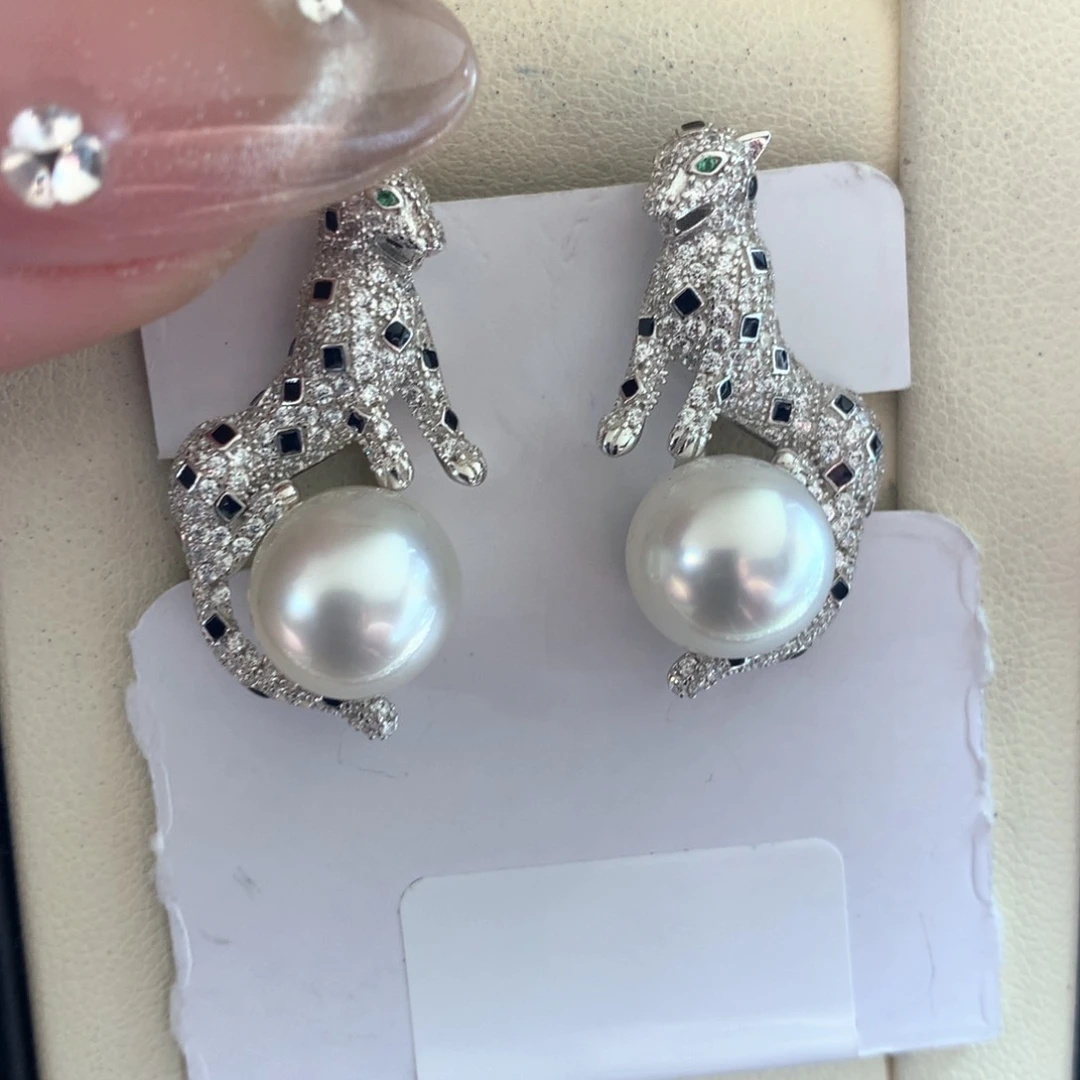 海水珍珠耳饰银S925镶嵌