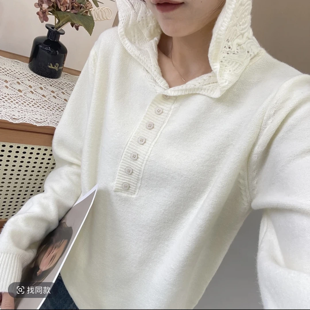 2025春秋季新款时尚洋气宽松百搭高级针织连帽毛衣新中式女装外穿