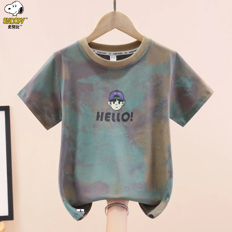 史努比男童短袖t恤夏装2025新款中大儿童印花半袖男孩纯棉上衣潮t