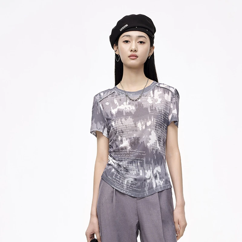 【李易行专属】商场同款新品夏季艺术感印花抽褶打底衫N035A42271