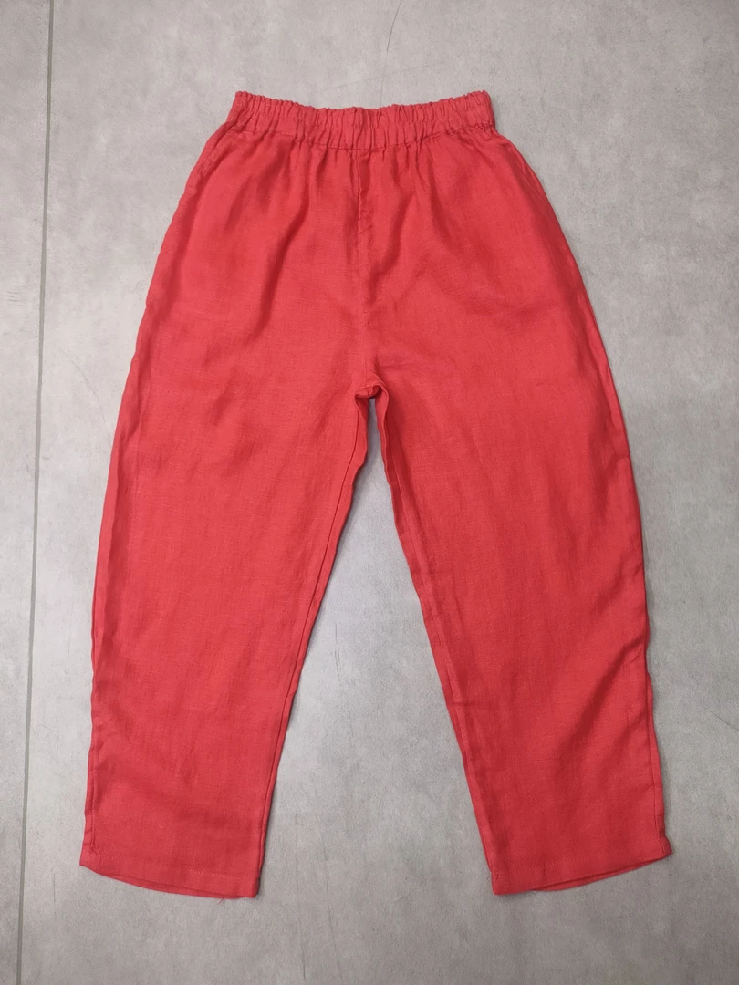 （红+焦糖+湖蓝+深卡其）砂洗亚麻松紧腰小脚裤女WH 001-8