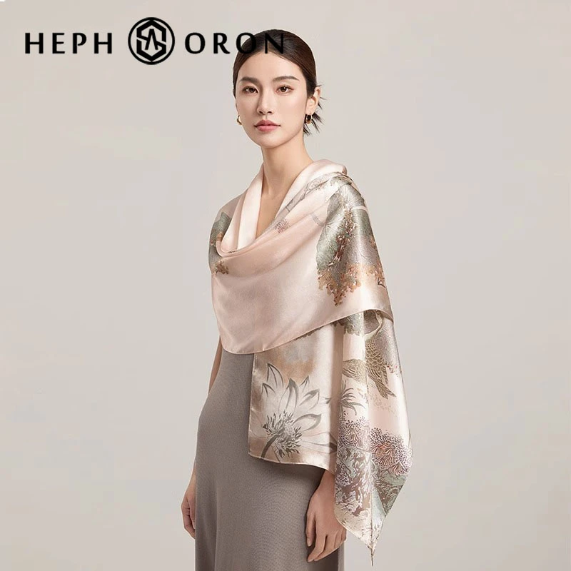 轻奢品牌桑蚕丝印花丝巾女2025新款真丝素绉缎长巾护颈披肩礼盒